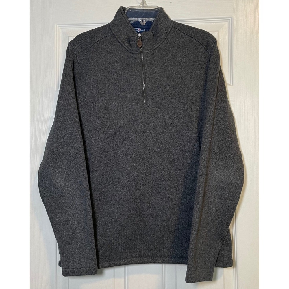 Vineyard Vines Quarter Zip Pullover Men's Medium Gray Heather Fleece Sweater